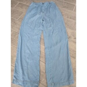Hunter & Brown Light Wash Tencel Wide Leg Pants Women Medium Elastic Chambray